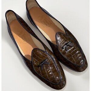 Belgian Shoes Midinette Shoe Brown Croco Patent Calf Leather Women's Size 9 N